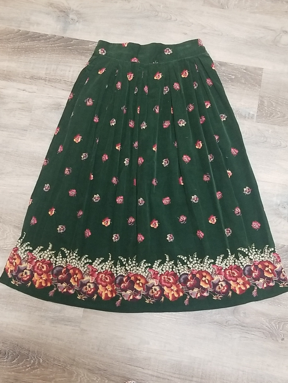 Vintage Dark Green Floral Midi Skirt